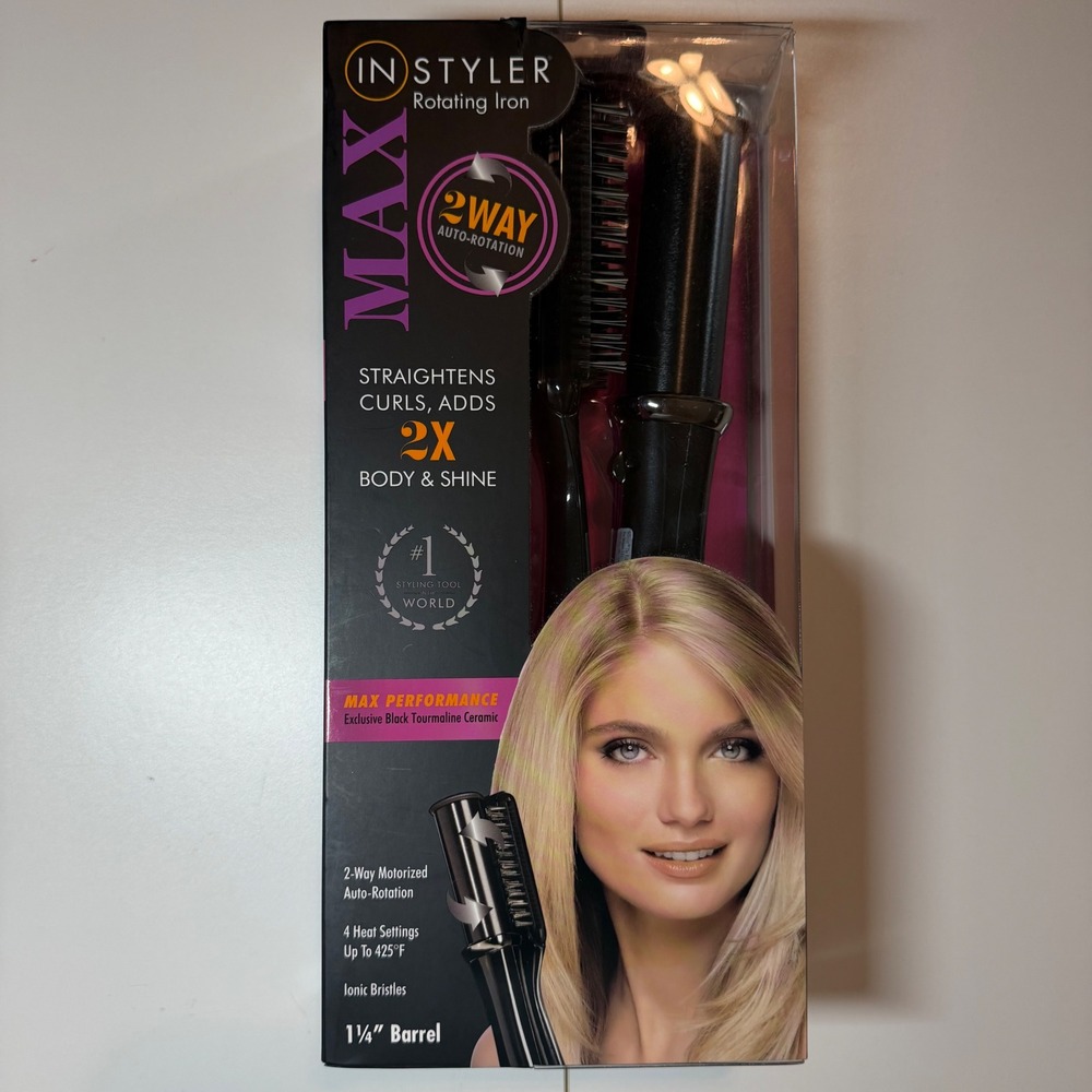 InStyler MAX 2-Way Rotating Iron 1.25 Inch Black Ceramic IS2-32BKUS-02 BRAND NEW